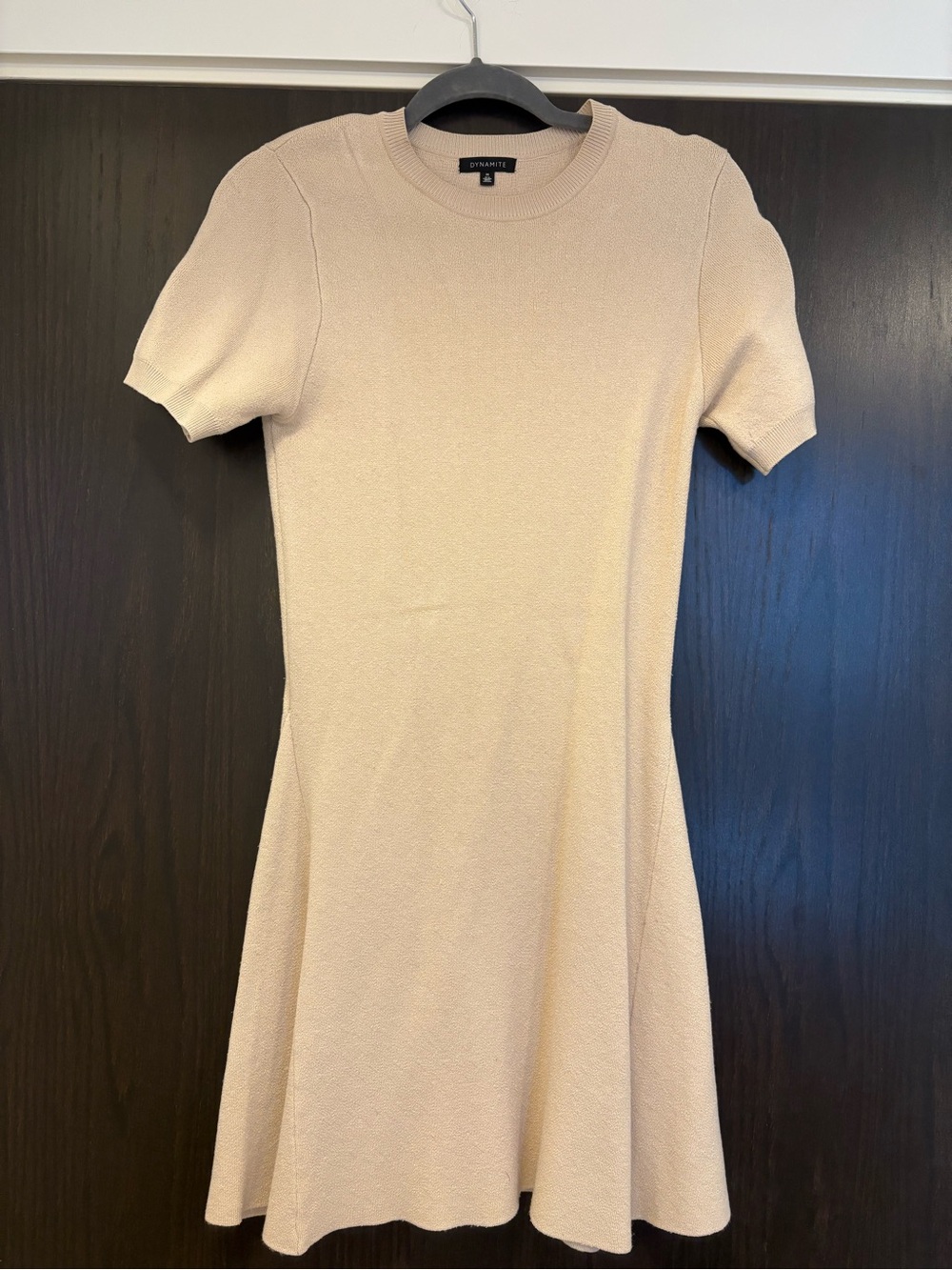 Dynamite Light Beige Short Sleeve Fit-and-Flare Mini Dress